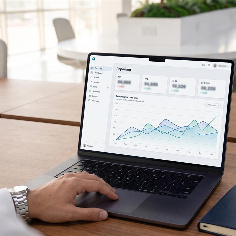 A marketing reporting dashboard with a performance chart.