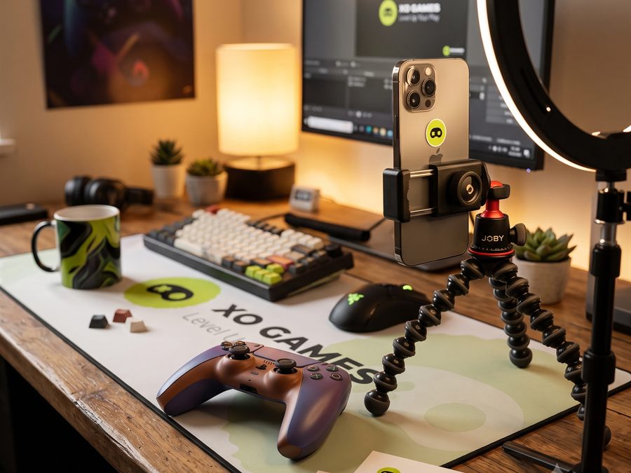 Console and controller on a retail gaming setup